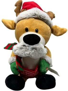 Gemmy Animated Reindeer Mustache Santa Hat Up On The Housetop Plush Used READ